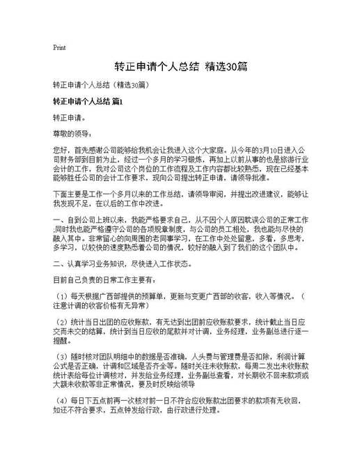 转正申请个人总结(精选)