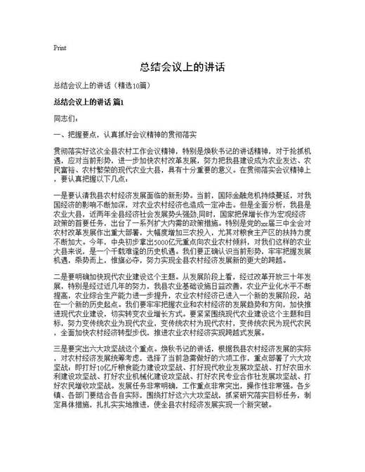 总结会议上的讲话