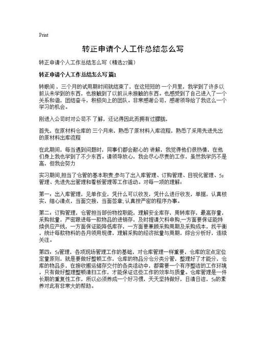 转正申请个人工作总结怎么写