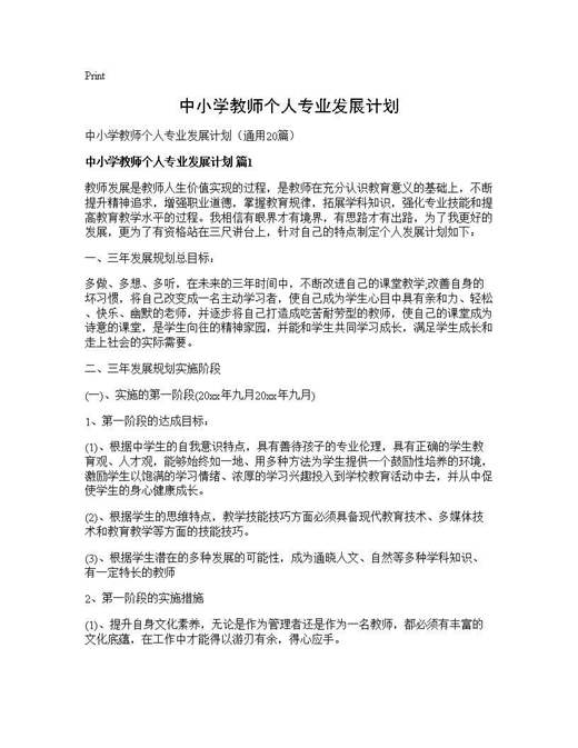 中小学教师个人专业发展计划