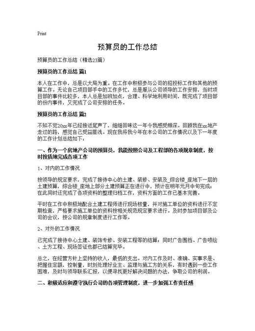 预算员的工作总结