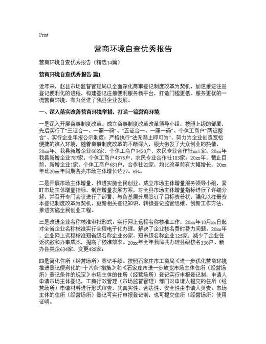 营商环境自查优秀报告