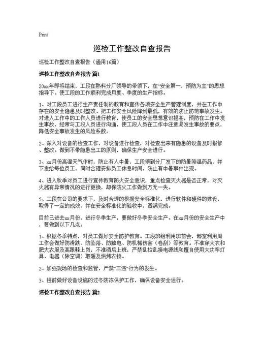 巡检工作整改自查报告