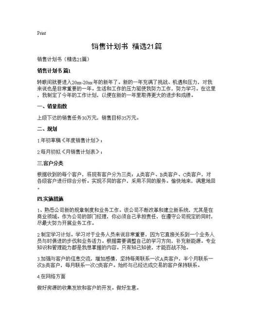 销售计划书(精选)