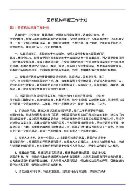 医疗机构年度工作计划