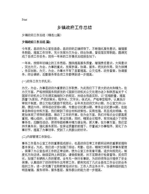 乡镇政府工作总结