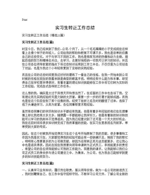 实习生转正工作总结