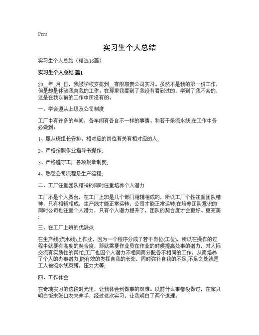 实习生个人总结