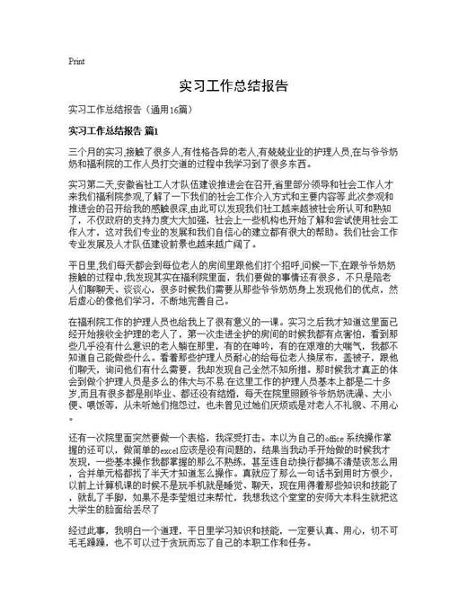 实习工作总结报告