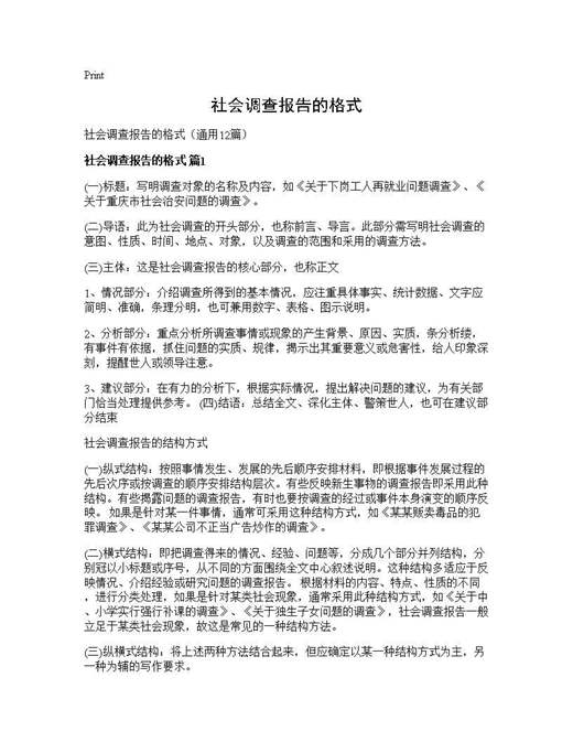 社会调查报告的格式