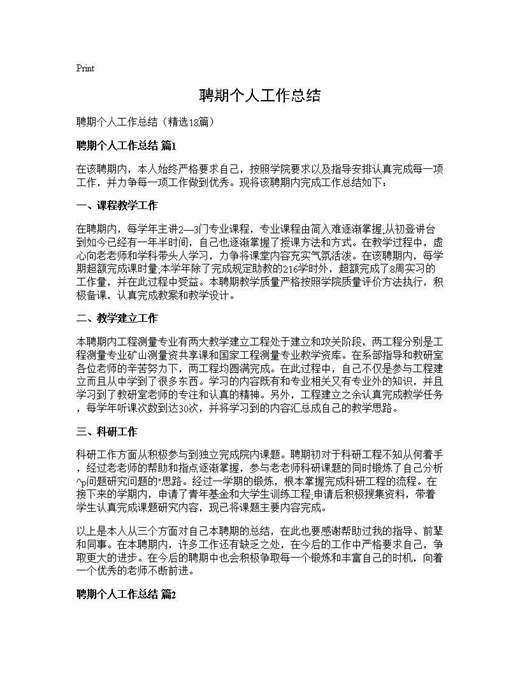 聘期个人工作总结