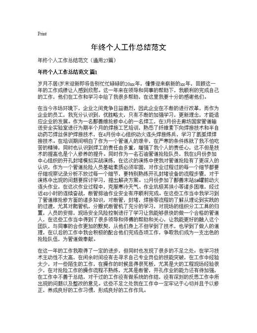 年终个人工作总结范文