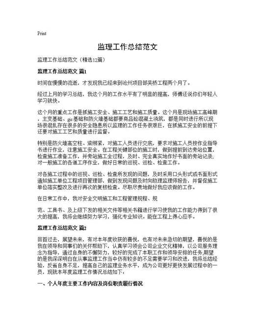 监理工作总结范文