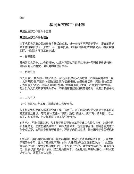基层党支部工作计划