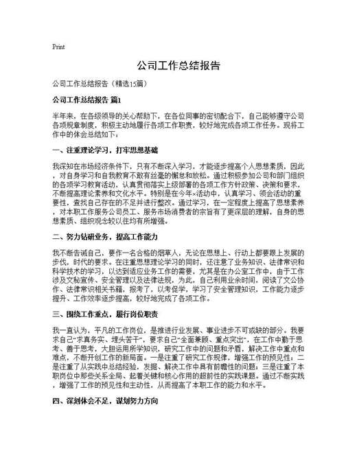 公司工作总结报告