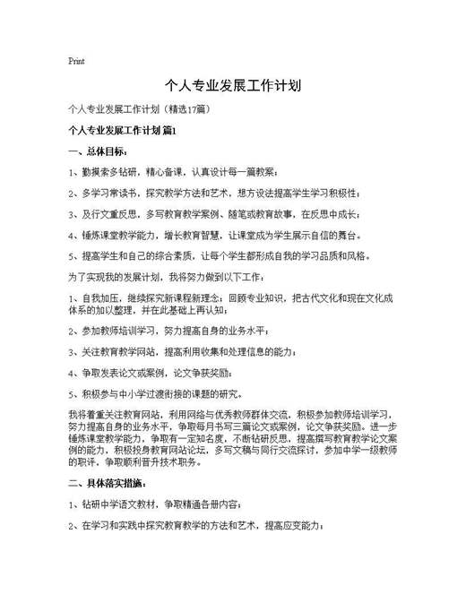 个人专业发展工作计划