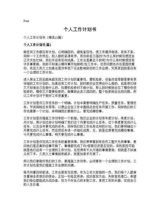 个人工作计划书