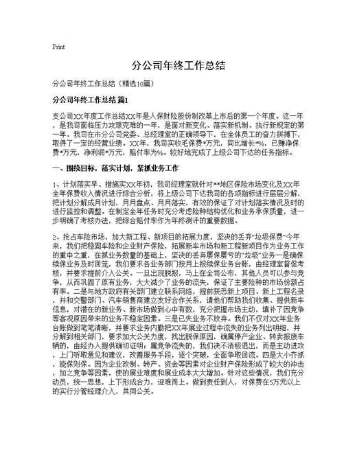 分公司年终工作总结