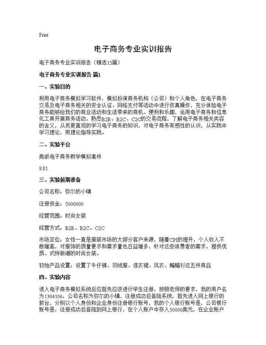 电子商务专业实训报告