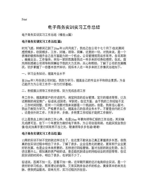 电子商务实训实习工作总结