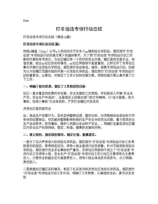 打非治违专项行动总结