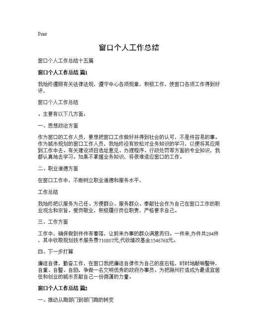 窗口个人工作总结