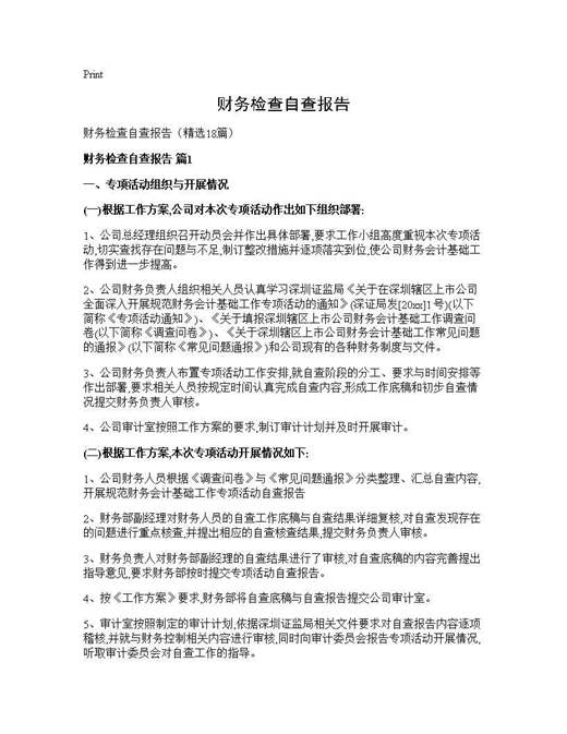 财务检查自查报告