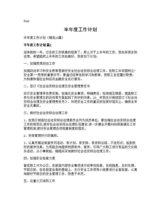 半年度工作计划