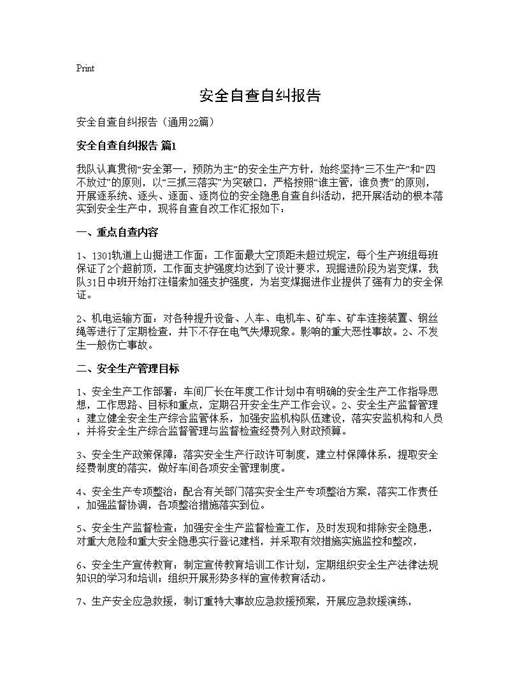 安全自查自纠报告