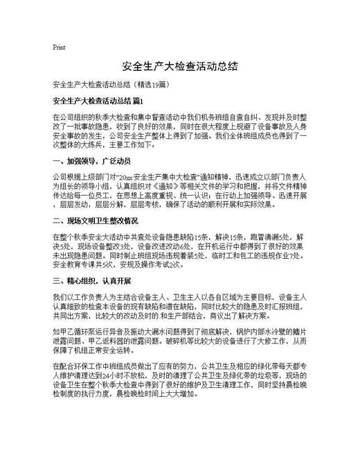 安全生产大检查活动总结