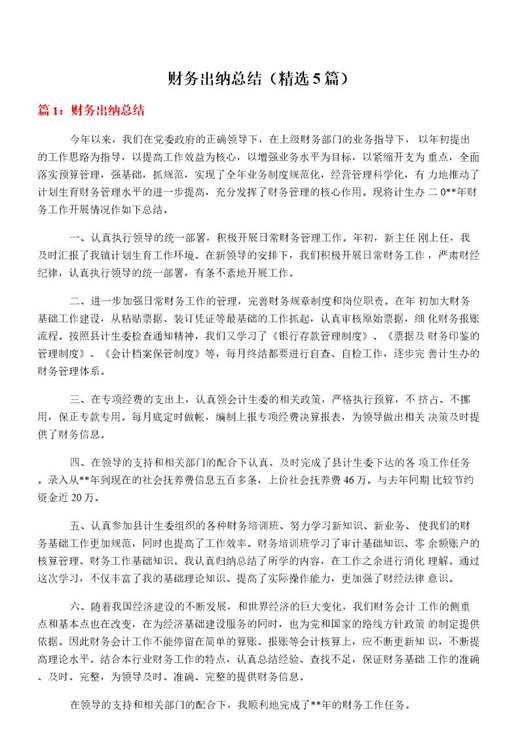 财务出纳总结