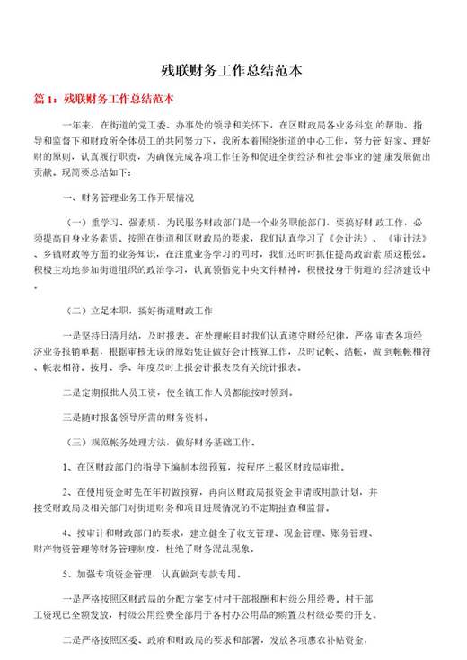 残联财务工作总结范本