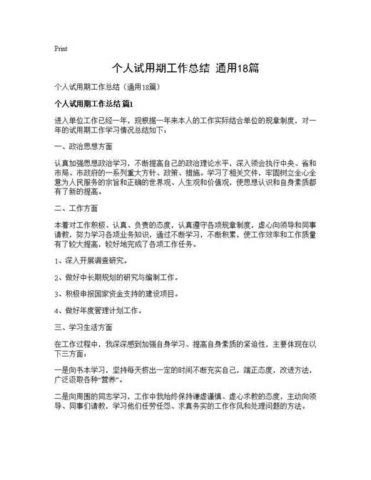 个人试用期工作总结(通用)