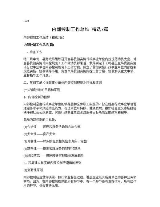 内部控制工作总结(精选)