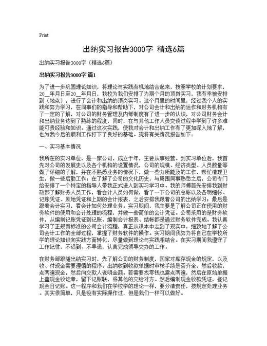出纳实习报告3000字(精选)
