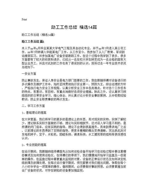 助工工作总结(精选)