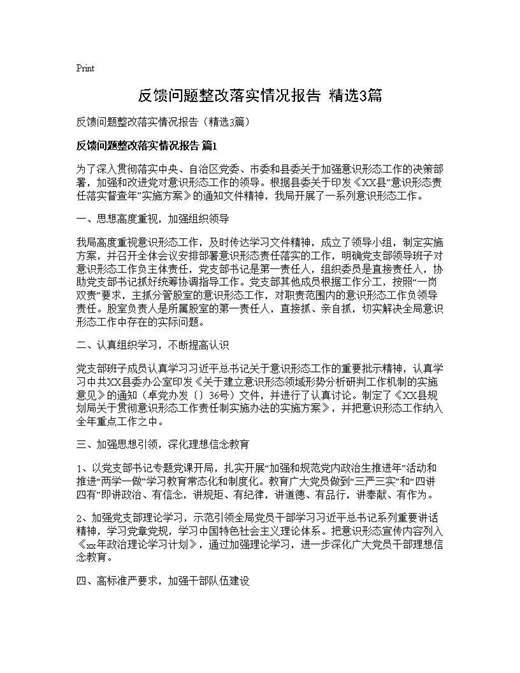 反馈问题整改落实情况报告(精选)