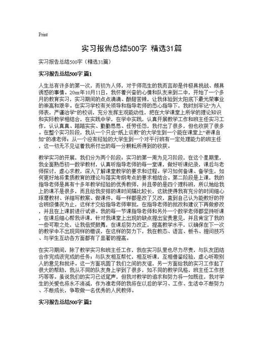 实习报告总结500字(精选)