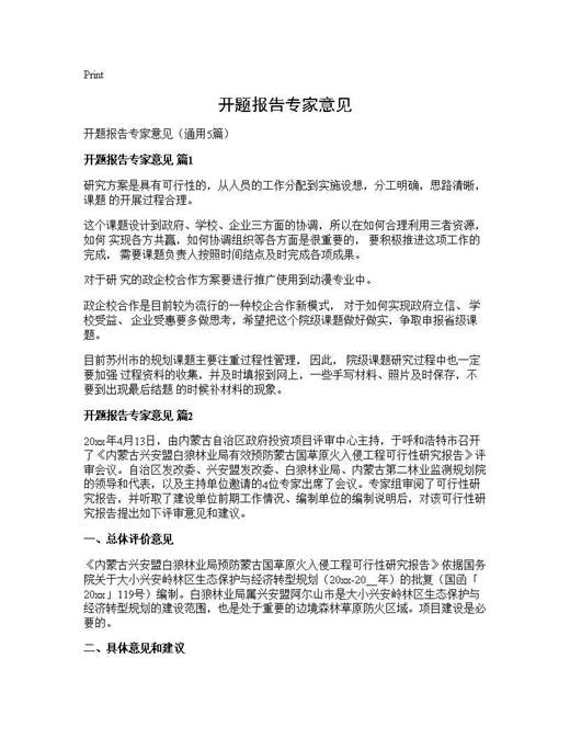 开题报告专家意见