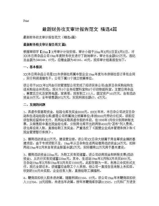 最新财务收支审计报告范文(精选)