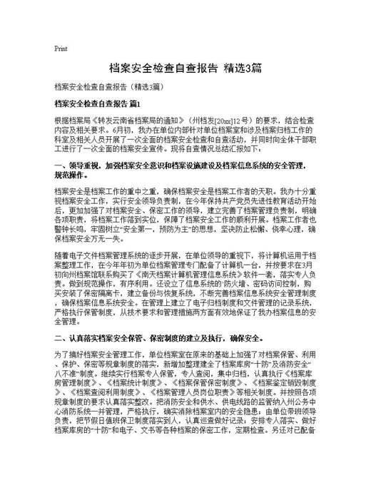 档案安全检查自查报告(精选)