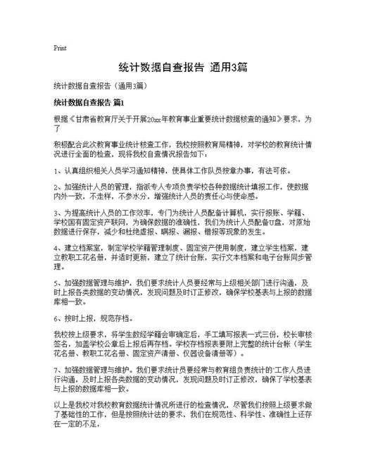 统计数据自查报告(通用)