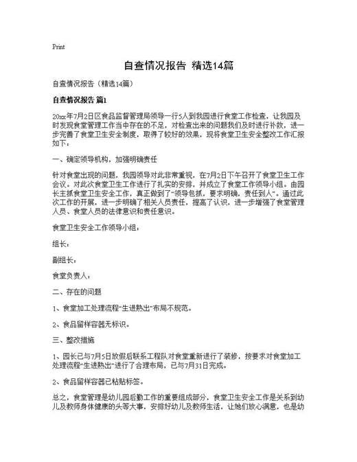 自查情况报告(精选)