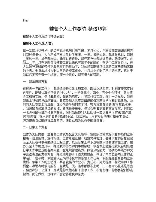 辅警个人工作总结(精选)