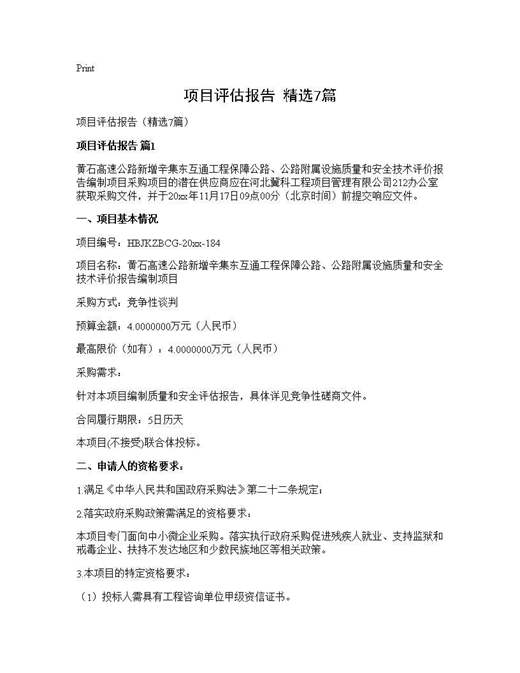 项目评估报告(精选)