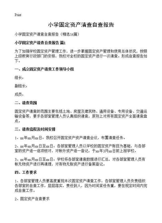 小学固定资产清查自查报告