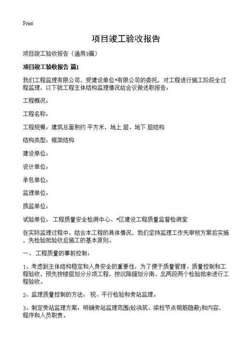 项目竣工验收报告