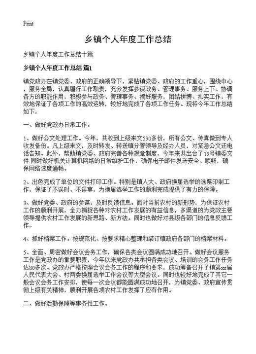 乡镇个人年度工作总结