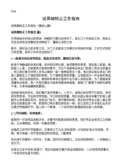 试用期转正工作报告