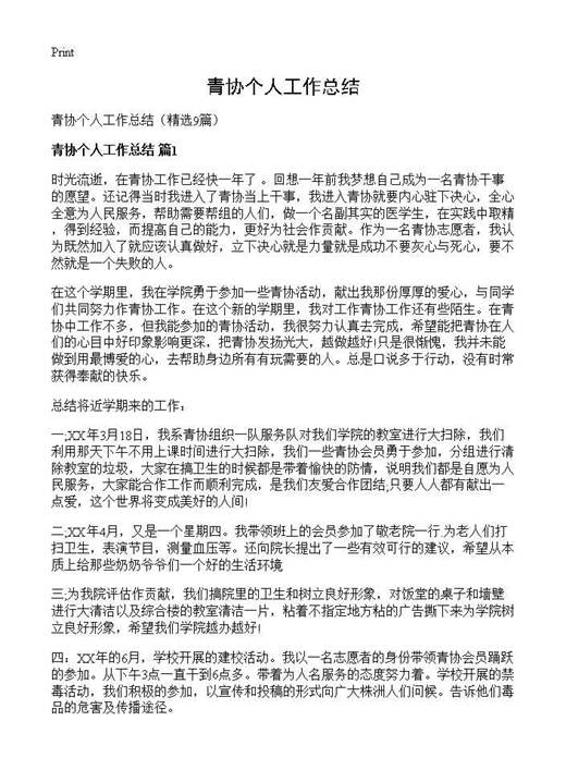 青协个人工作总结